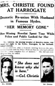 Notizia del ritrovamento della scrittrice sul Daily Herald del 15 dicembre del 1926.