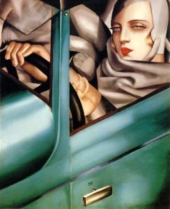 Tamara de Lempicka in una bugatti verde